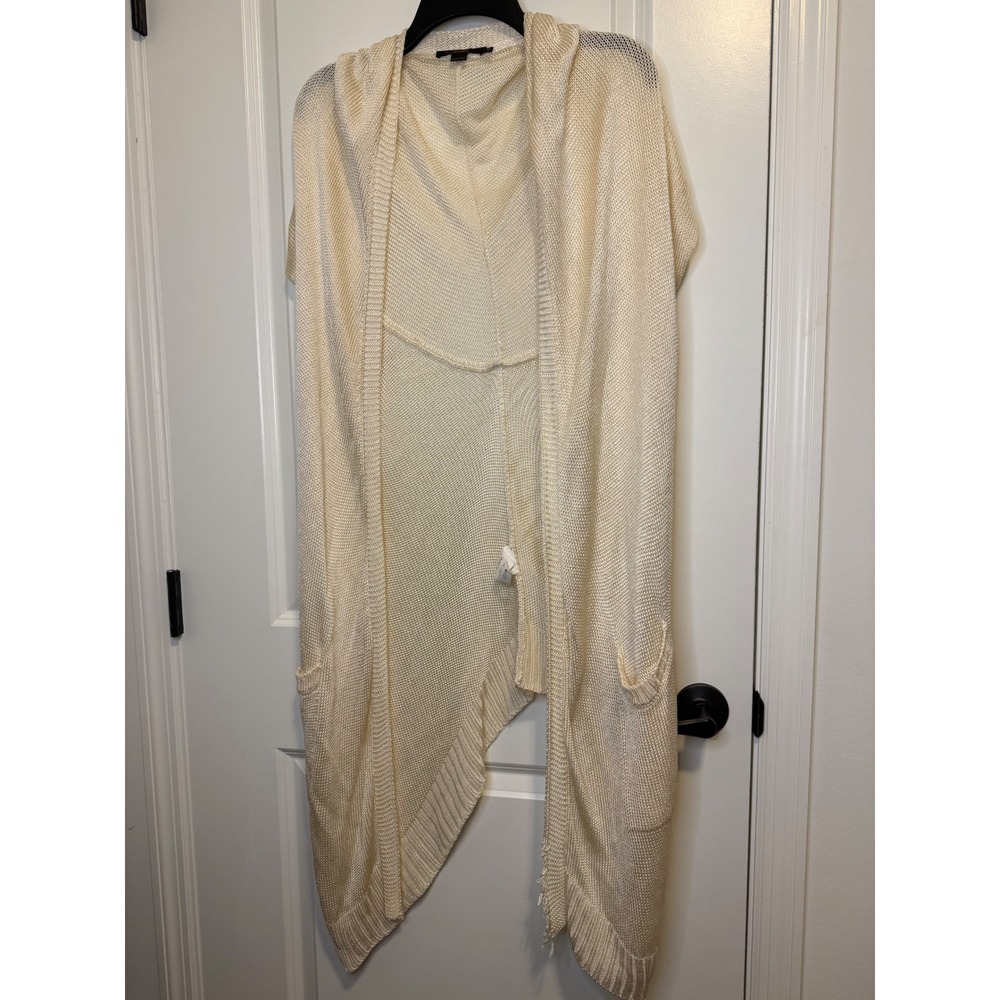 Seventy Open Front Cardigan Vest Women 42 Cream Good Knit Hooded Longline Boho